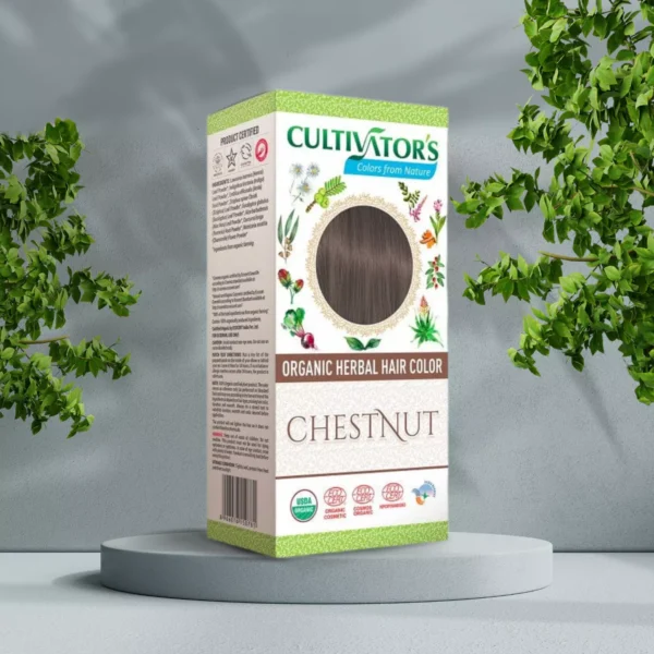 Cultivator's Henna Hårfarve Chestnut 100g naturlig hårfarve er kastanje, fremmer naturlig skønhed og styrker velvære.