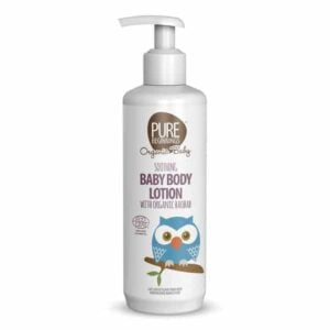 Naturlig Baby Body Lotion med økologisk baobab 250ml, med en ugle på en hvid baggrund, der fremmer velvære (velvære).